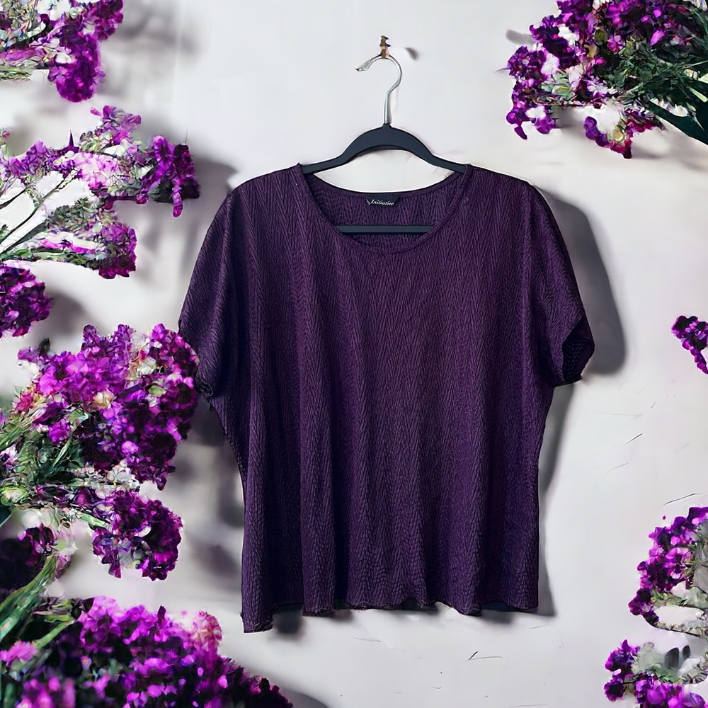 Initiatives Vintage Purple Textured s/s Top, sz XL
